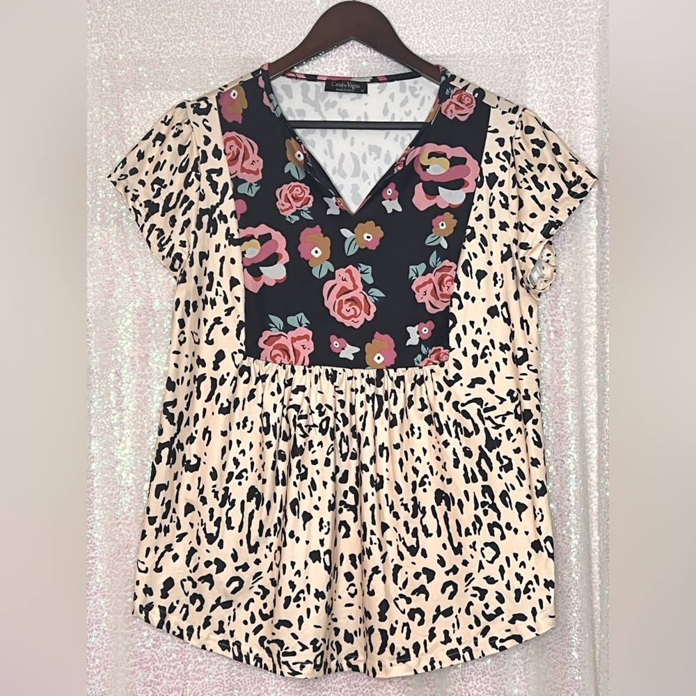 Leopard and floral bib top.